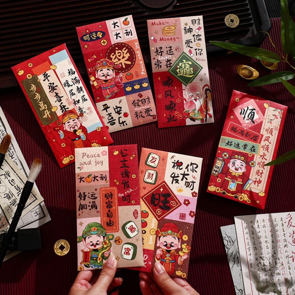 12 Pcs Mixed Pattern Lucky Money Bag Blessings Printing Red Packet Year of The Snake
