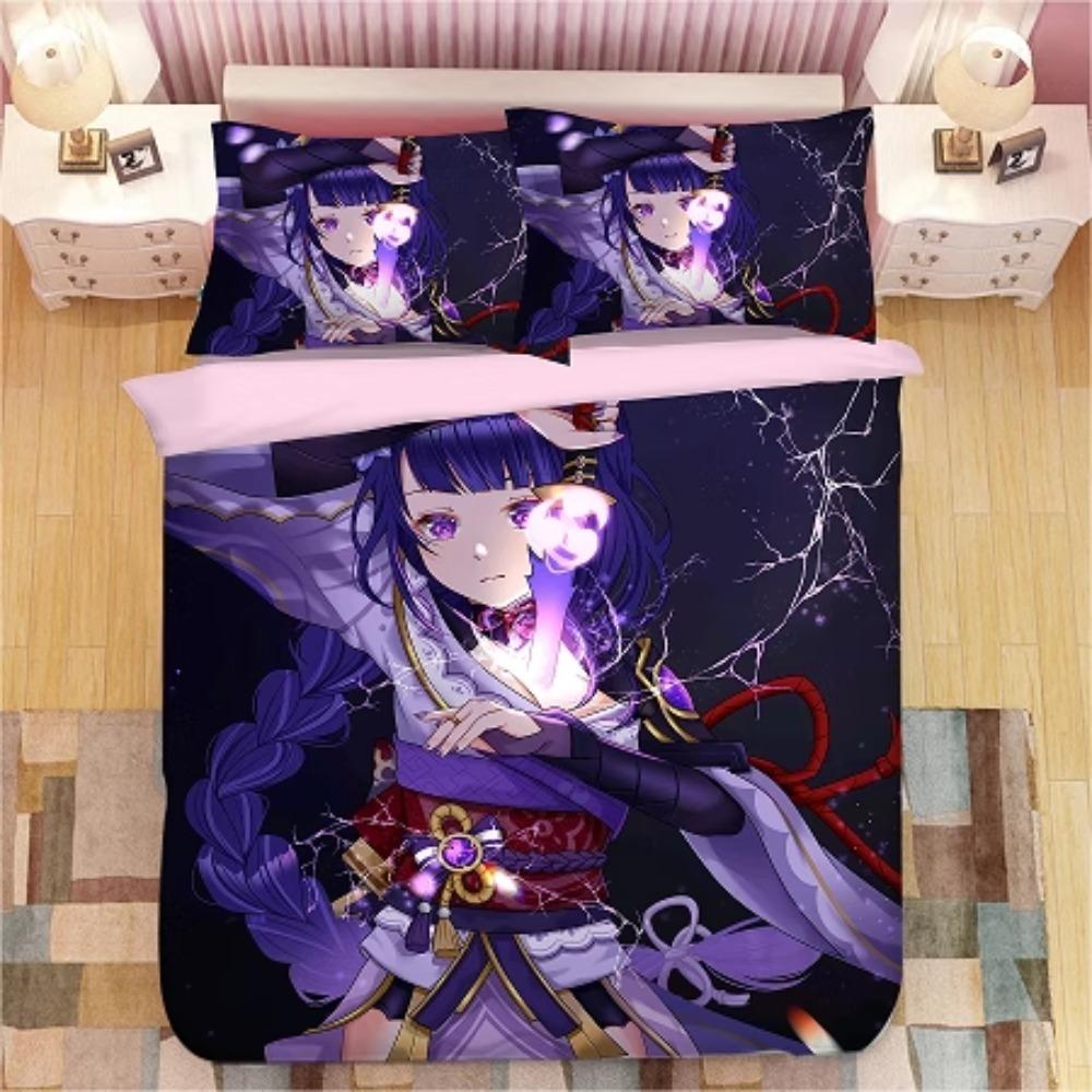 Аниме-персонаж, Наборы постельного белья из микрофибры, Детское постельное белье на молнии, Декор комнаты, Пододеяльник для подростков, взрослых, Фиолетовый‘