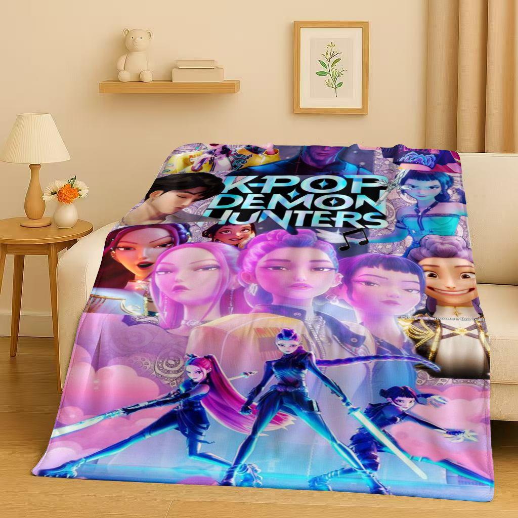 2026 New Cartoon Kpop Demon Hunters Zoey Rumi Mira Music Flannel Blanket,Ultra Soft Plush Throw for Home Bedroom Bed Sofa Cover