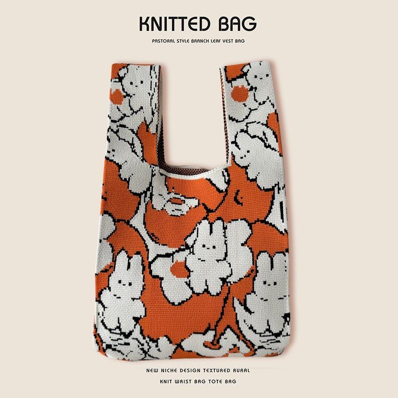 Вязаная сумка через плечо с кроликом, ручная сумка большой емкости с подарочной сумкой для рук