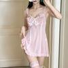 Sexy Women's Home Sleepwear Strap Nightgown Cherry Blossom Pink Pure Lace Trim Nightdress Home Comfortable Night Dress