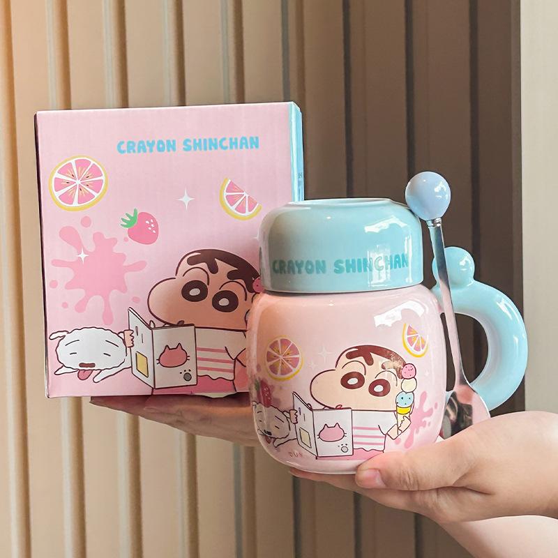 Crayon Xiaoxin Ceramic Kettle High-value mug with lid Cute large-capacity coffee water cup Birthday gift