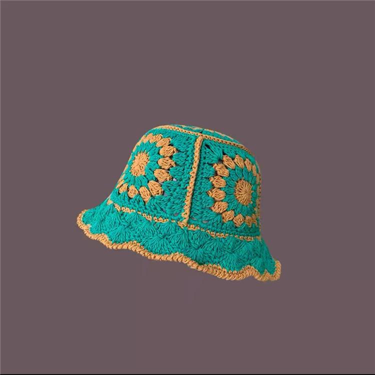 New Crochet Korean Handmade Bucket Hat Women Weaving Knitted Hat Y2k Fashion Flowers Autumn Winter Beanies Basin Cap