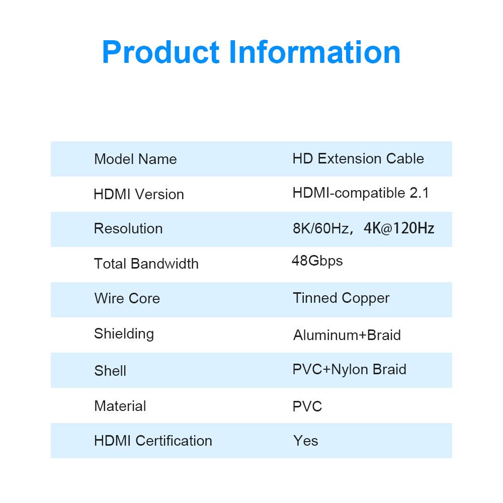 Удлинительный кабель, совместимый с 8K HDMI, адаптер «папа-мама», 4K при 120 Гц, 8K при 60 Гц 2.1 48 Гбит/с, совместим с PS5, PS4, TV PC, Blu-ray