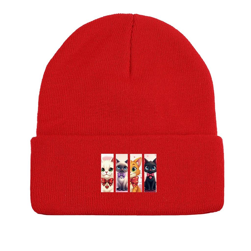 Зимняя вязаная шапка с изображением мультяшного кота, шапка с черепом животного, легкая манжета, модная вязаная шапка-капка