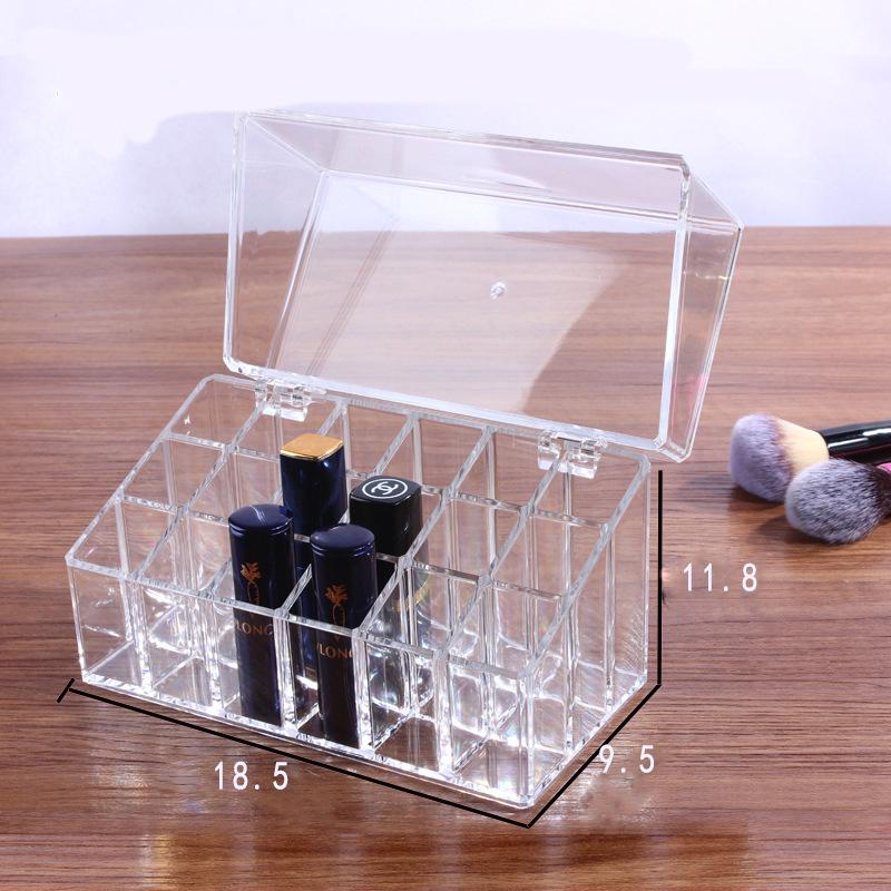 Пылезащитная акриловая коробка-органайзер для помад и блесков для губ с откидной крышкой