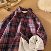 Свободная осенне-зимняя американская ретро-клетчатая рубашка-куртка большого размера с лацканами и длинными рукавами на флисе, мужская и женская.