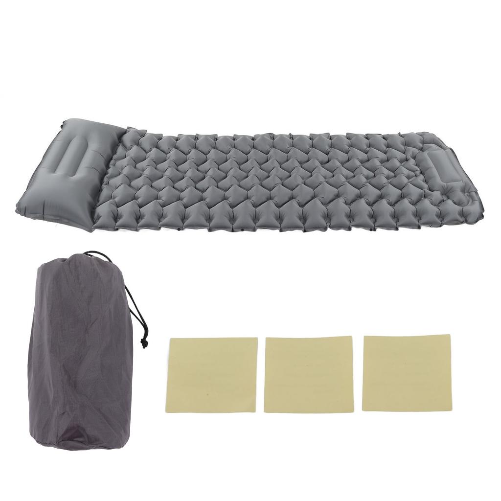 Grey Camping Sleeping Pad Ergonomic Design Foot Press Inflation Waterproof Nylon Sleeping Mat for Ca