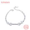 Lindon Women Zircon 925 Sterling Silver Jewelry Geometric Bead Chain Link Bracelet Fashion Fine Wedding Gift for Girlfriend