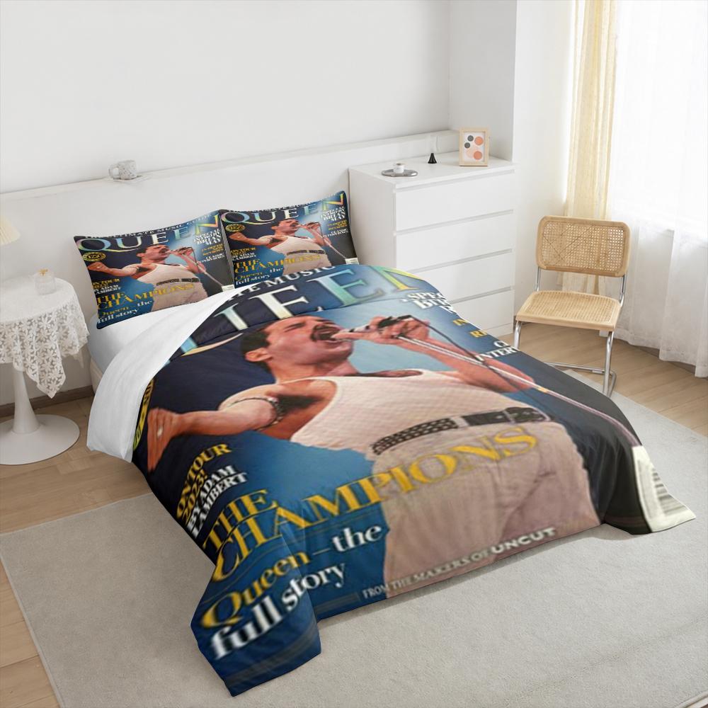 3 Piece Bedding Set with Duvet Cover and 2 Pillowcases - Queen Ultimate Music Guide Champions Magazine Print - Music Decor