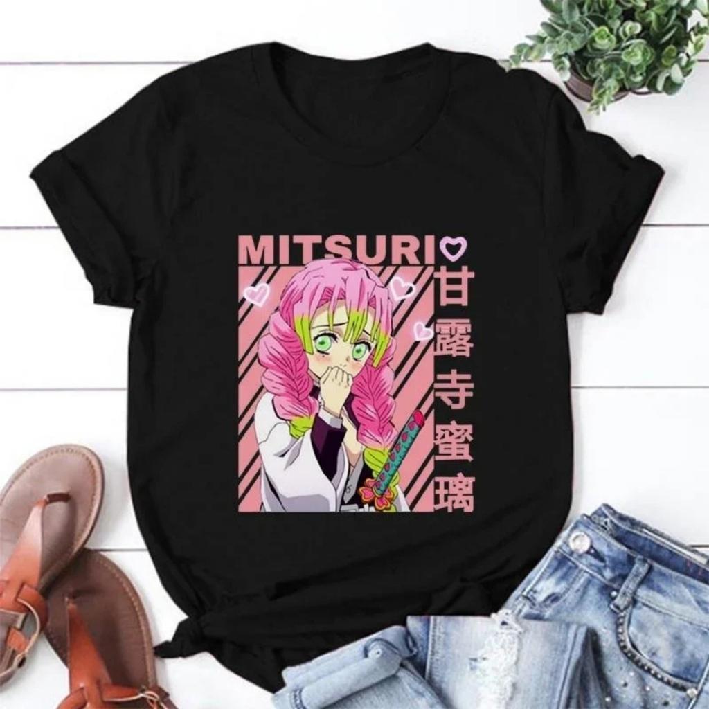 НОВАЯ милая забавная футболка Kanroji Mitsuri, модная футболка с графическим принтом в стиле аниме, женские летние повседневные свободные футболки с круглым вырезом