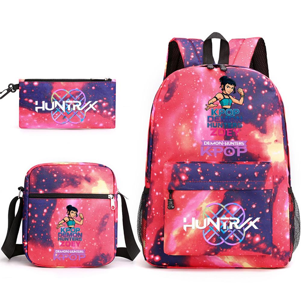 3Pcs/set Anime Cartoon K-Pop Demon Hunters Printed Backpack with Shoulder Bag Pencil Case for Teenager Student Boy Girl Large Capacity School Bag