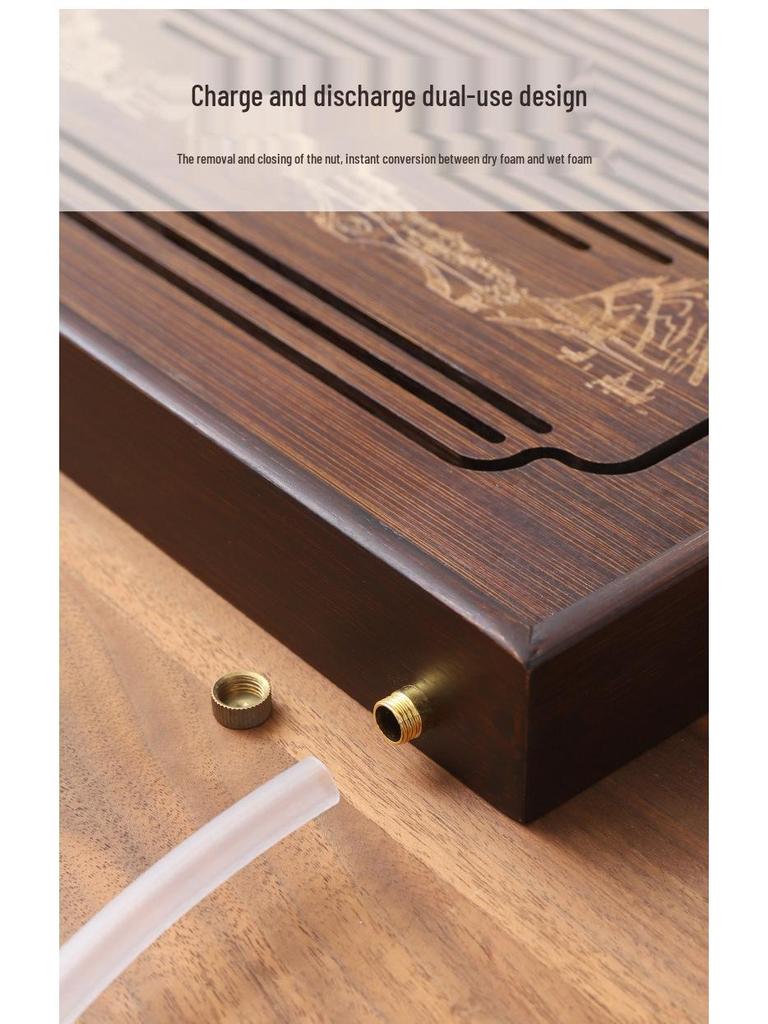 Бамбуковый чайный поднос с резервуаром для воды - Простой прямоугольный дизайн для чайных наборов