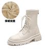 Winter Plush Short Boots New Martin Boots Trendy Brown Brown Thin Boots Round Toe Lace-up Short Boots for Women