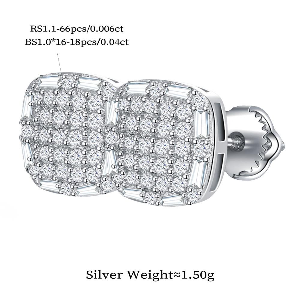 Diamond Square Stud Earring with Certificates D VVS Silver Full Round Moissanite Wedding Earrings for Brides