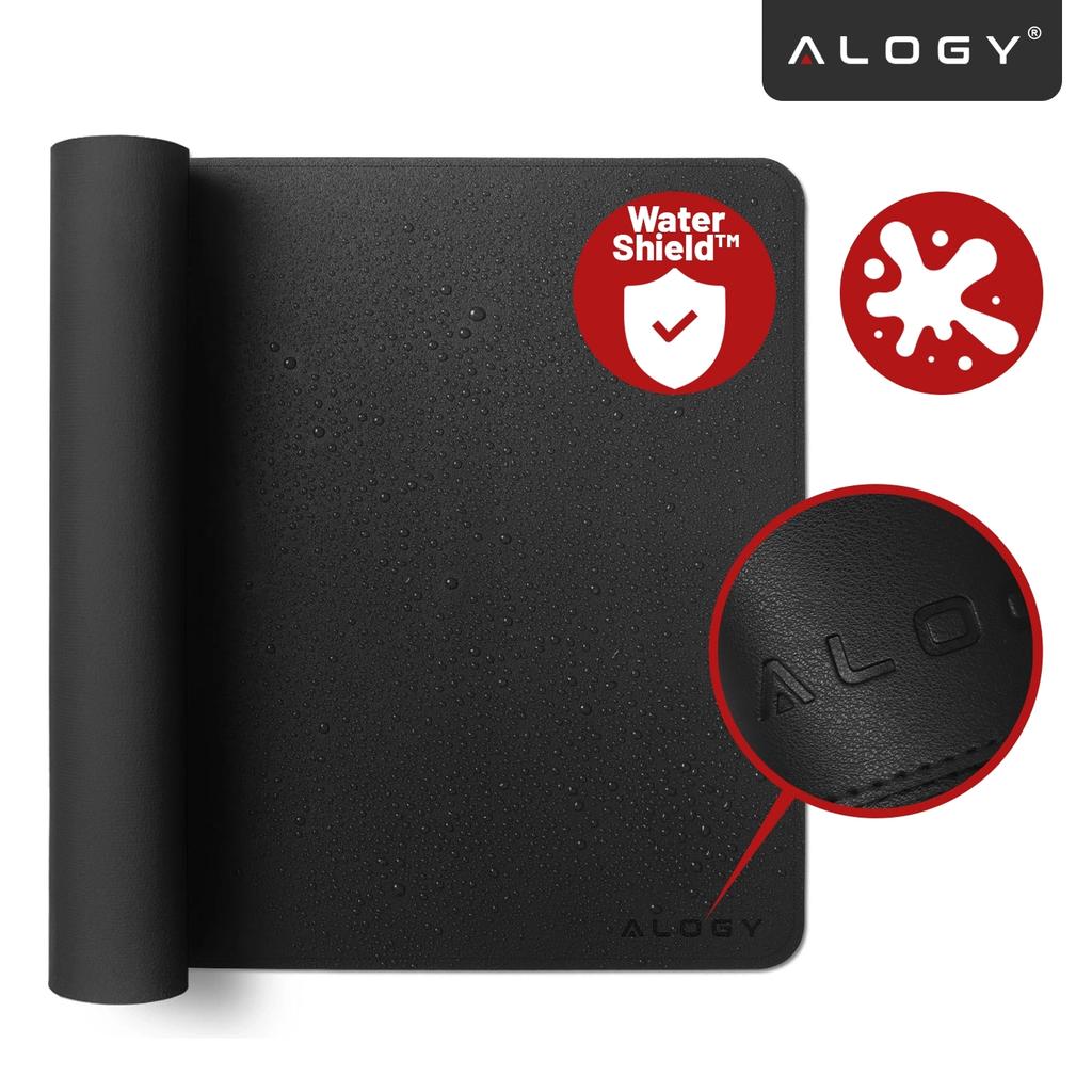 Podkładka Na Biurko 80×40 Cm - Antypoślizgowa Mata Ochronna Z Eleganckiej Ekoskóry Pu, Pod Mysz I Klawiaturę, Stylowa I Trwała - Alogy Workmat™ Czarna