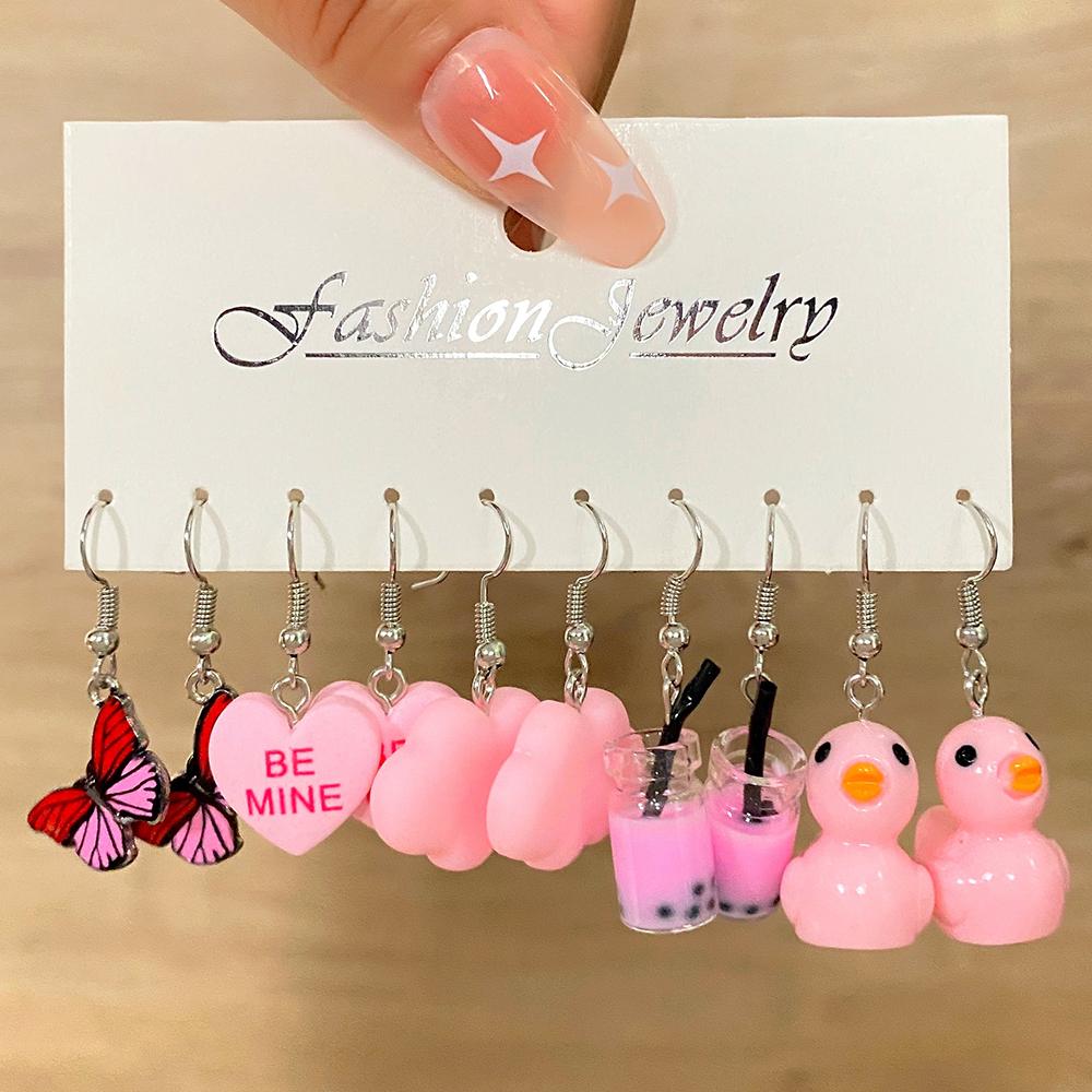 Набор из 10 штук Мультяшные детские серьги Утенок Розовые серьги-подвески Ювелирные изделия Мода Набор парных серег AVE