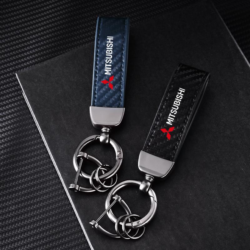 wszm6 Fashion Leather KeyChain Horseshoe Buckle Key Ring Car Key Rings for Mitsubishi Pajero Sport Outlander ASX Lancer Eclipse Cross