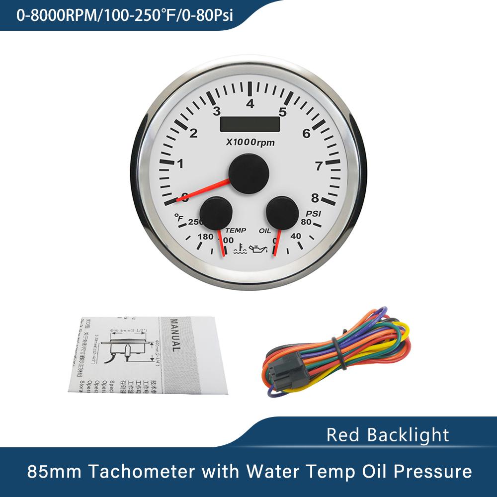 ELING Car Boat 85mm Multifunctional 0-60MPH Speedometer Tachometer Water Temp Oil Pressure 0-80PSI 5Bar 10Bar with Red Backlight