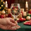 Decorative Wine Cups for Parties Christmas Glass, Santa Snowman Reindeer Stocking Tree Wreath Pattern Handcrafted Glassware Holiday Wine, Cocktails,