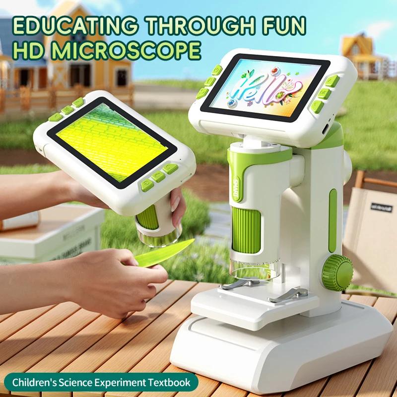 120-1600X HD Микроскоп Игрушка Набор для Научных Экспериментов STEM Настольный Ручной Съемный Портативный ЖК-Микроскоп Телескоп Увеличительное Стекло