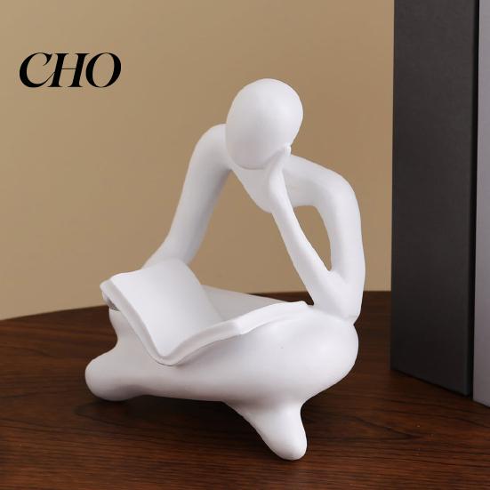 Contemporary Design Statue Modern Reading Figurine, Abstract Thinker Sculpture, Resin Small Book Fine Carving Ornament for Living Room, Office