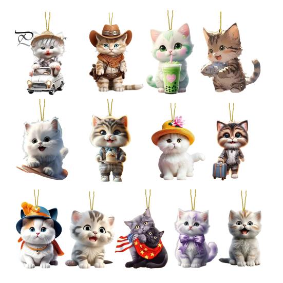 Милый кулон в виде кота, акриловое зеркало заднего вида, подвеска на рождественскую елку, украшение в виде мультяшного котенка, подарок для любителя кошек
