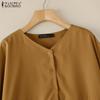 ZANZEA Women Casual O-neck Solid Color 3/4 Sleeve Loose Blouse