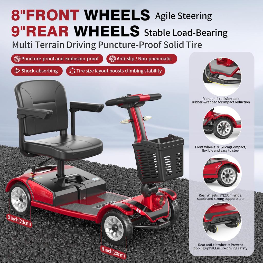 24V 300W Electric Mobility Scooter for Adults – Foldable 4-Wheel Power Scooter, 35KM Range, 190KG Load, Magnetic Brake, 15° Climb