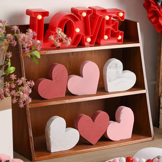 6 шт./компл. День святого Валентина Знак любви Сердце фермерский деревенский в форме сердца деревянный блок многоярусный поднос стол центральный элемент украшение рабочего стола