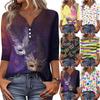 Women's T Shirt Print Button 3/4 Sleeve Daily Weekend Fashion Basic V- Neck Regular Top