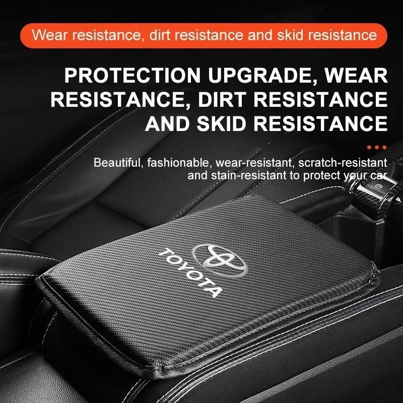 Кожа из углеродного волокна, накладка на консольный бокс автомобиля, подушка подлокотника, чехол для Toyota TRD Reiz Corolla Chr Yaris Camry, логотип RAV4 Levin