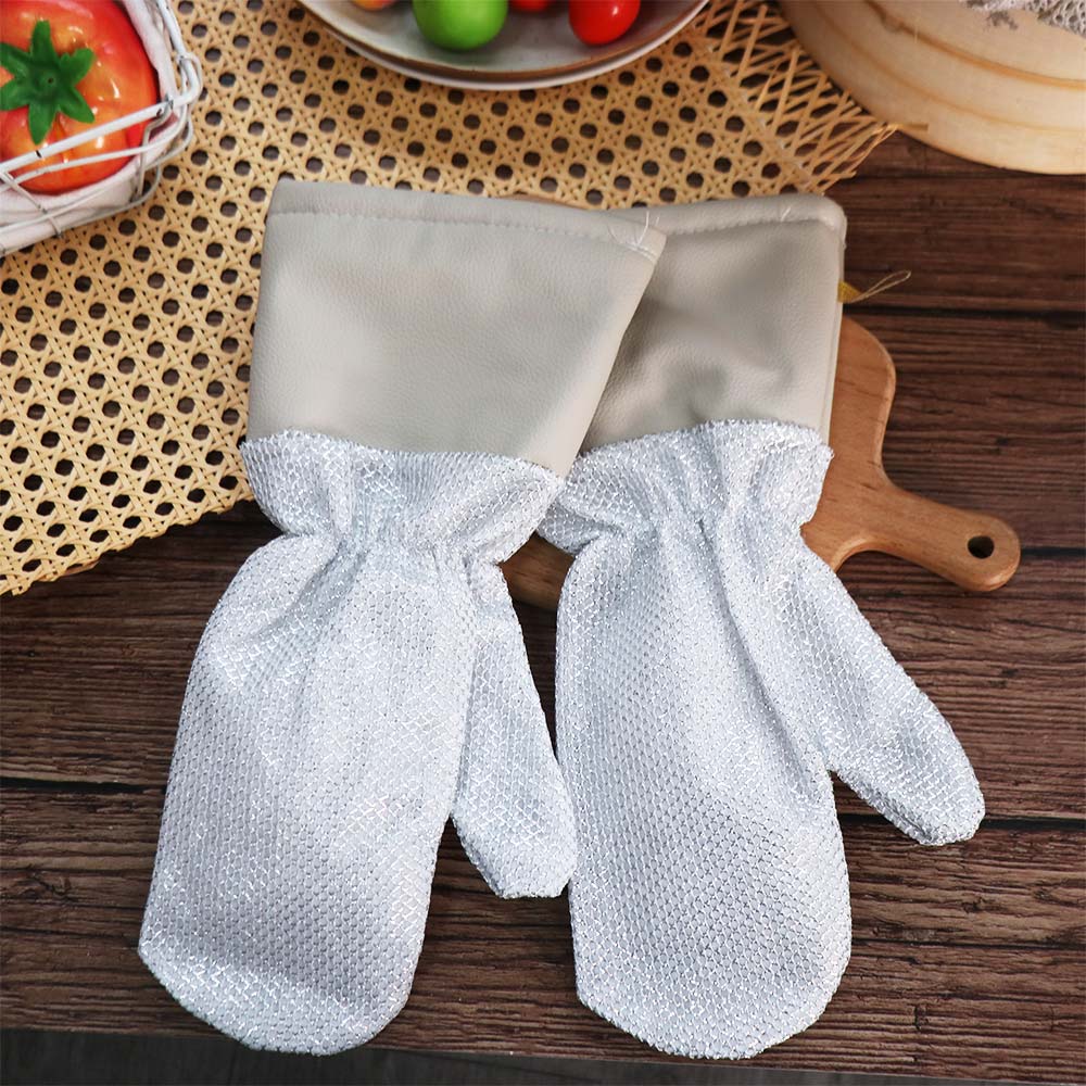 2 Pairs Extended Dish Washing Gloves Thickened Housekeeping Gloves Silver Wire Gloves Pot Scrubbing