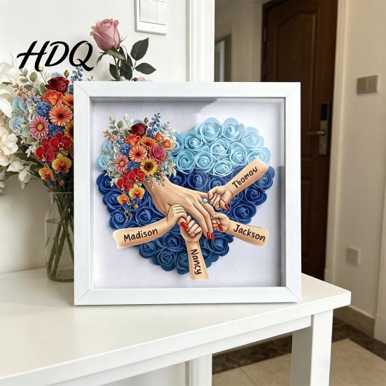 Personalized Family Keepsake Mommy Holding Hands Shadow Box with Ring And Manicure Custom Mother