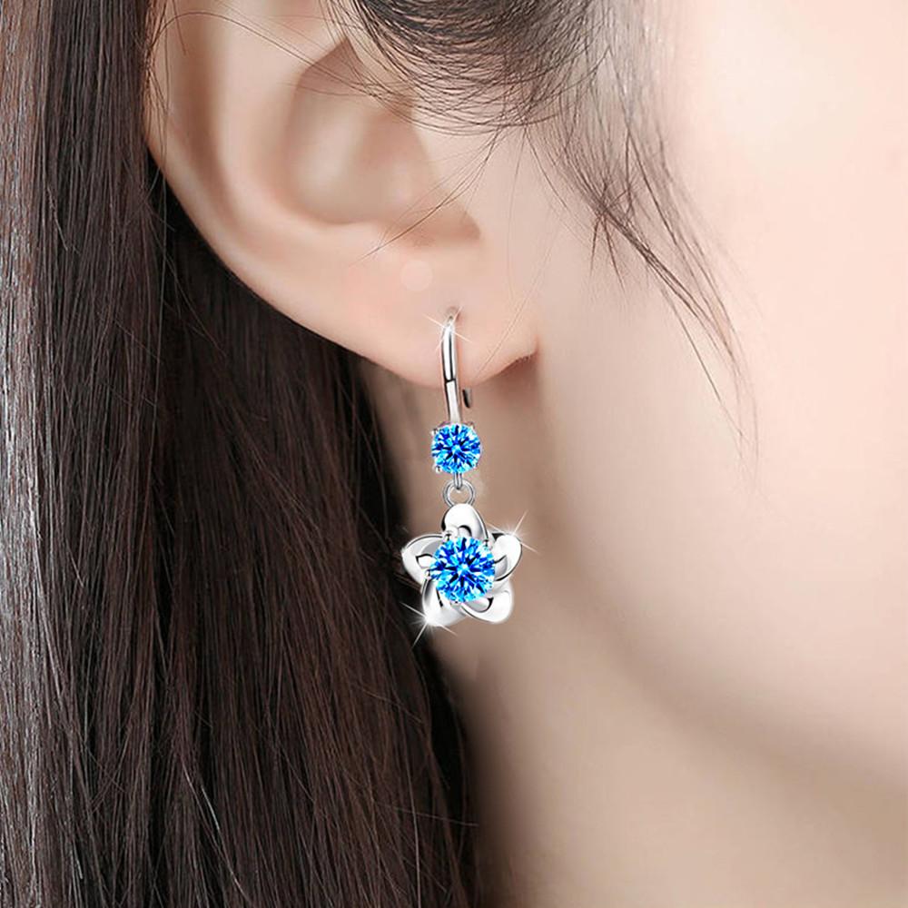 Серьги из серебра 925 пробы с иглой, новые женские модные украшения, розовые, синие, белые, с кубическим цирконием, длинные серьги с цветочной кисточкой и крючками