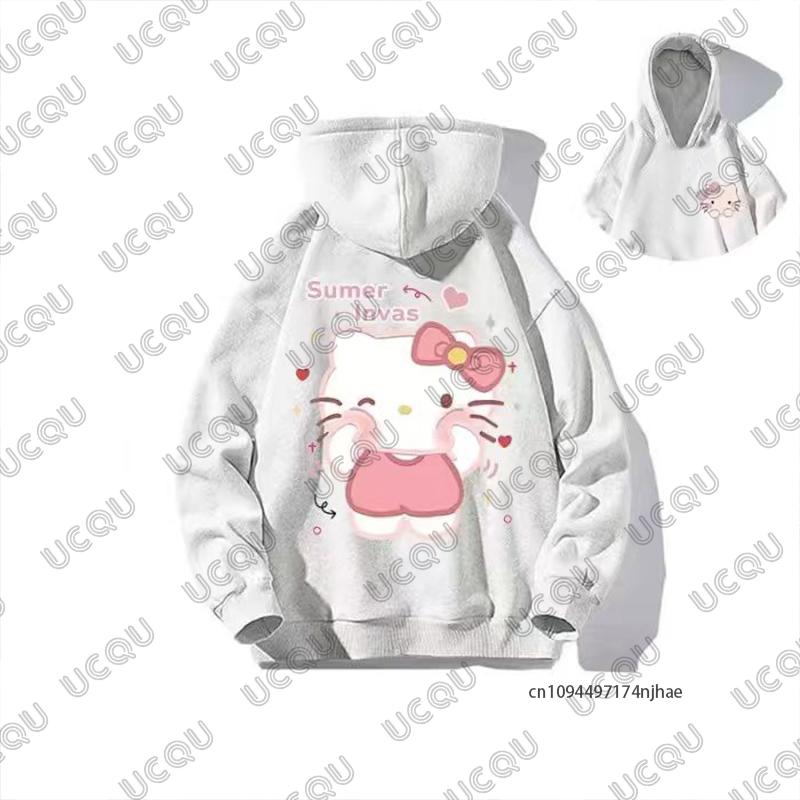 Осень Зима Новые Милые Мультяшные Хлопковые Худи с Принтом Hello Kitty для Женщин Толстовка с Длинным Рукавом Повседневный Пуловер Парные Y2K Топы