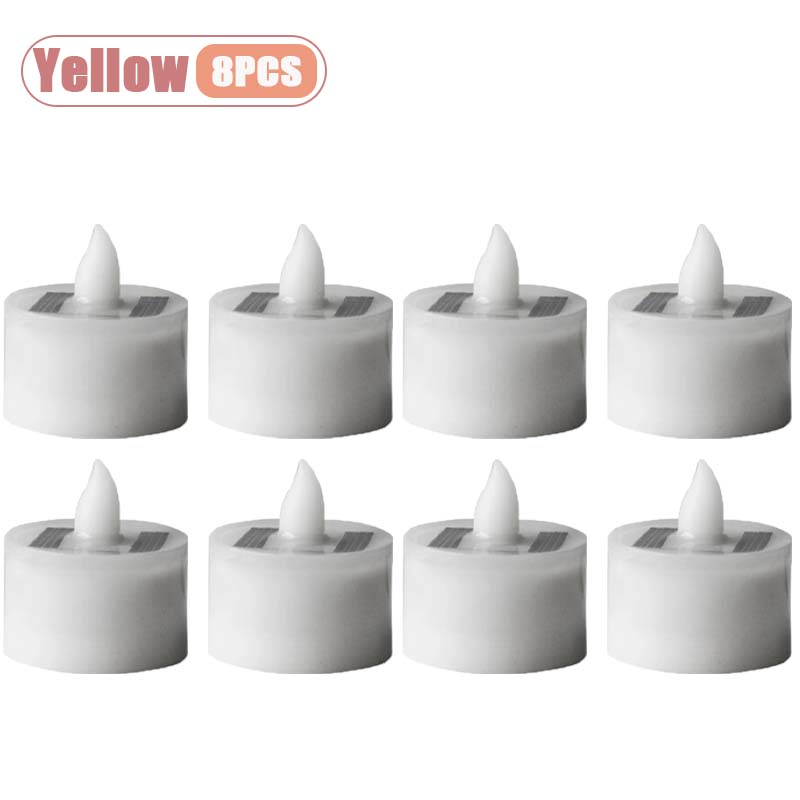 Solar Powered Candle Tea Lights Flameless Fake LED Electronic Candles Outdoor Christmas Small Tea Candles Home Decor
