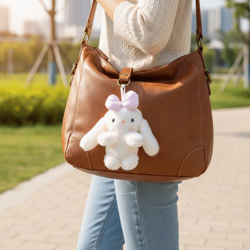 Lifelike Bow Bunny Plush Keychain Stuffed Animal Bow Bunny Plush Toy Bag Decoration