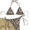New Sexy Wrap Printed Lace-Up Strap Triangle Cup Bikini Swimsuit Set Split