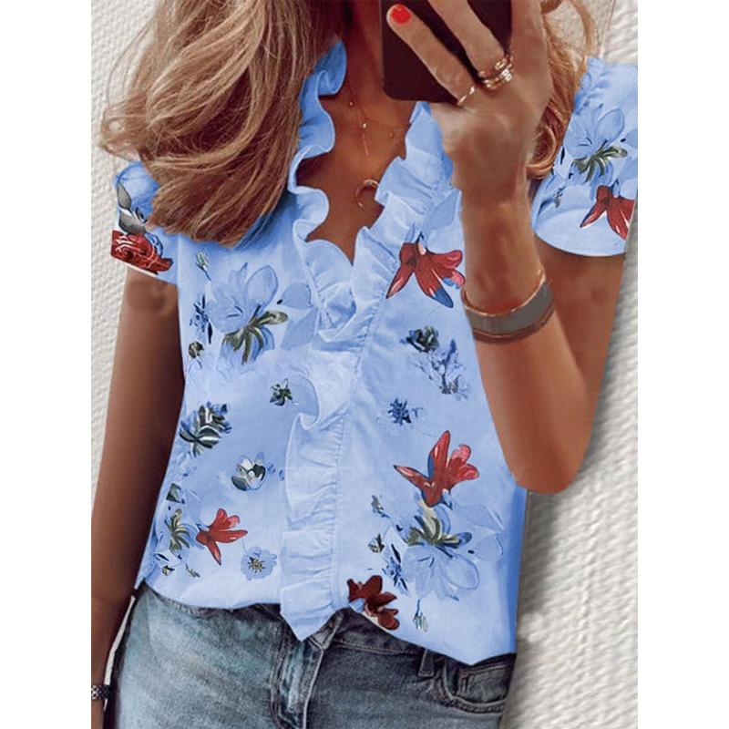 BITCED Женская рубашка с короткими рукавами и оборками весна/лето