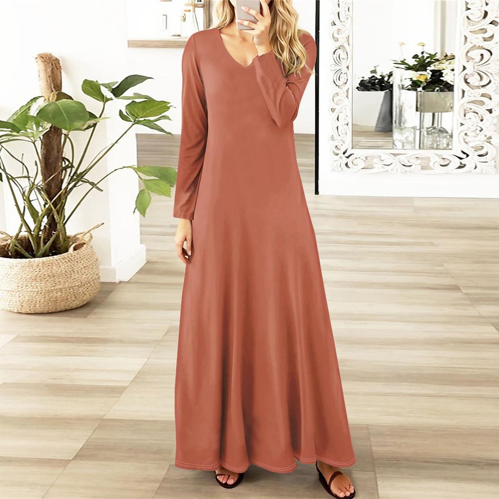 Женские повседневные модные длинные платья с длинным рукавом, однотонные, винтажные, длинные, осень