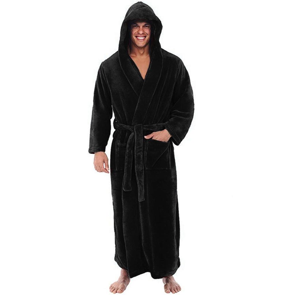 Men's Winter Lengthened Plush Shawl Bathrobe Home Clothes Long Sleeved Robe Coat