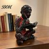Eye-catching Night Light Cracked Reader Figurine, Lighted Abstract Art Statue, Modern Thinker Artistic Table Ornament Sculpture with LED for Home Desk