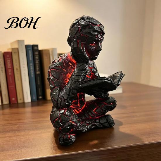Eye-catching Night Light Cracked Reader Figurine, Lighted Abstract Art Statue, Modern Thinker Artistic Table Ornament Sculpture with LED for Home Desk