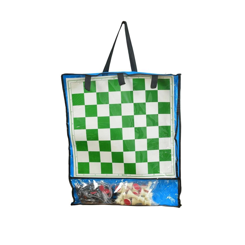 Набор турнирной виниловой доски для шахмат 18 x 18 дюймов, сворачиваемой в рулон, с сумкой для хранения, большими тяжелыми шахматными фигурами и дополнительными ферзями для детей и взрослых