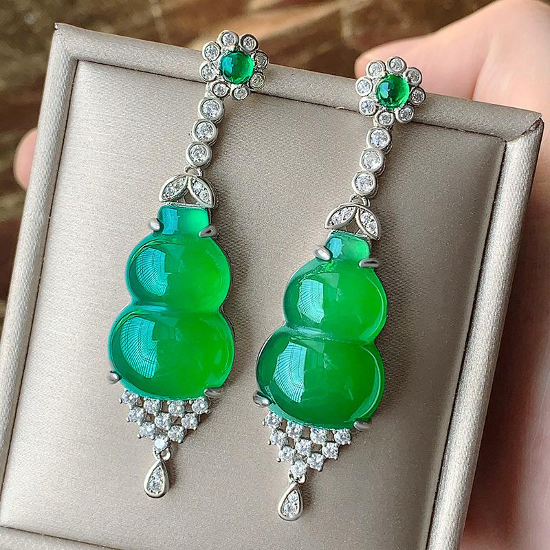 Chinese Jewelry Stud Earrings Imitation Chalcedony Gourd Ring Earrings Pendant Juice Necklace Women'S Set