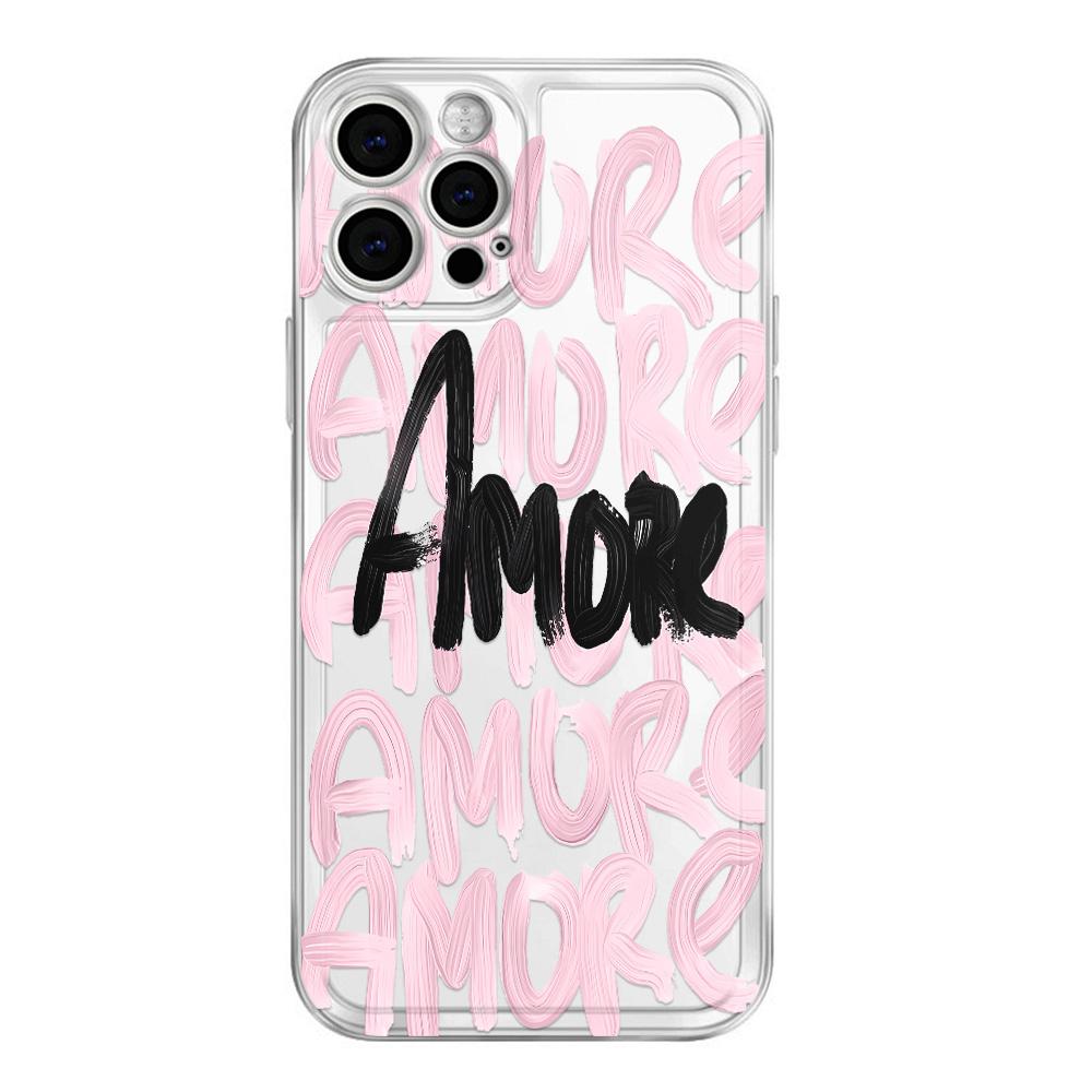 Розовый Черный Amore Brush Script Принт Прозрачный Чехол Для Телефона Для Samsung Galaxy S10 S20 S21 S22 S23 S24 S25 NOTE 10 20 ULTRA Чехол