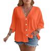 Women's Casual V Neck Button Shirt Classic Short Sleeve Shirt Tops Fashion Loose Solid Color
