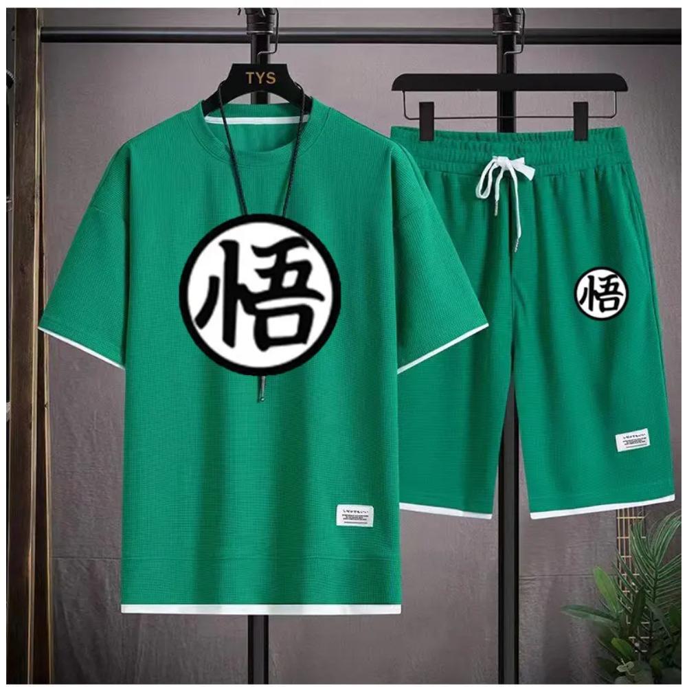 Летняя мода мужская спортивная одежда в стиле аниме Son Goku футболка с круглым вырезом и шорты комплект из двух предметов спортивная одежда повседневный и дышащий комплект