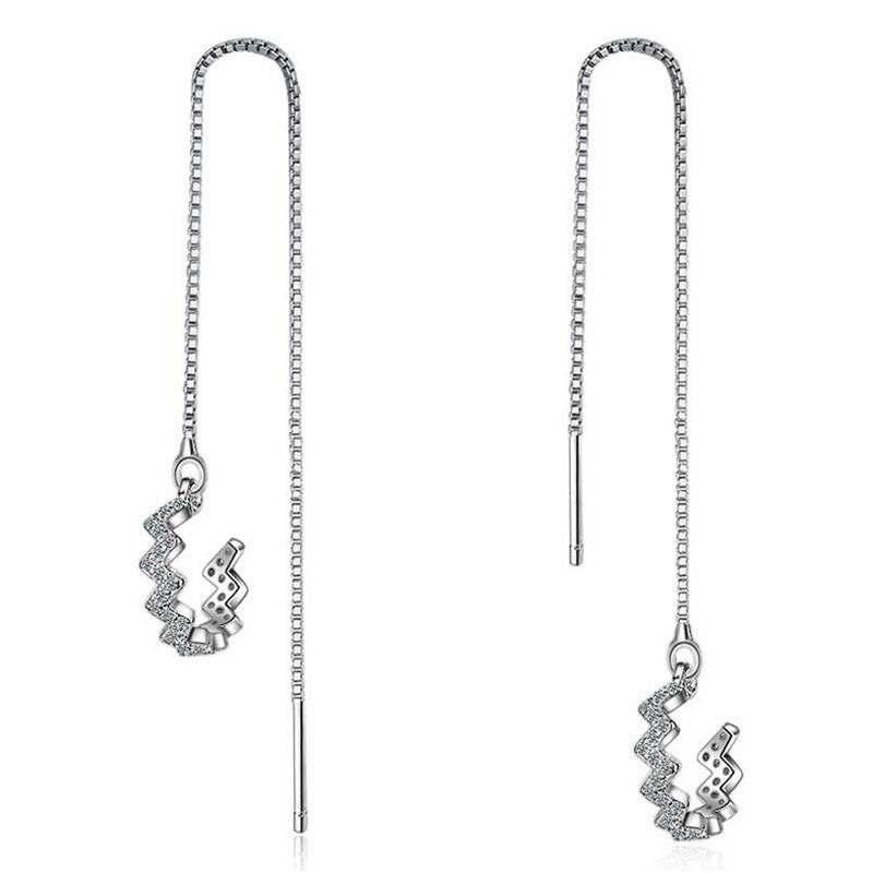 925 пробы стерлингового серебра изящный полукруглый циркон кулон длинные кисточки серьги для женщин ювелирные изделия для вечеринок подарки оптом S-E505